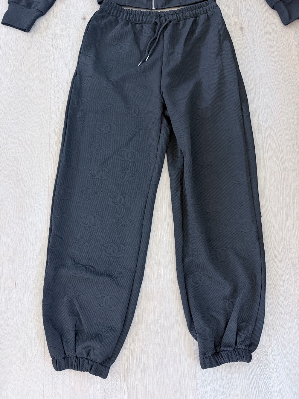 CHANEL Black Embossed Logo Tracksuit Matching Set with Gold Accent size M/L - Picture 11 of 16